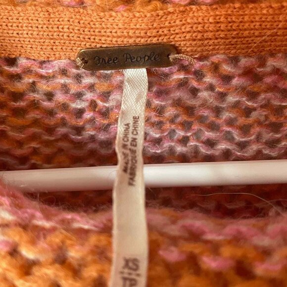 Free People Oversized Wool Blend Striped Tunic Sweater Pink Orange Size XS Boho - Picture 6 of 8